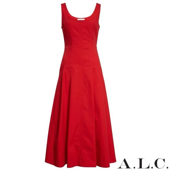 A.L.C. **NWT** Isabel Sleeveless A-Line Cotton Midi Dress in Red Rouge - Picture 8 of 16